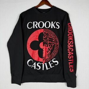 Crooks & Castles Sweatshirt Mens M Black Medusa Long Sleeve Pullover Streetwear